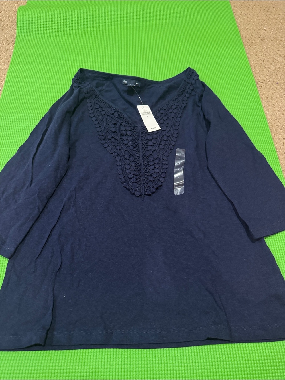 NEW WITH TAGS Crochet V-Neck Navy Women's Top